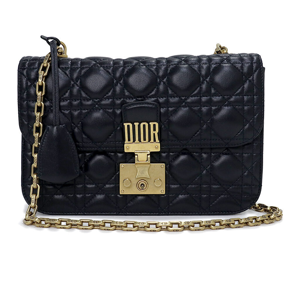 Christian Dior Addict Chain Shoulder Handbag Cannage Black Lambskin